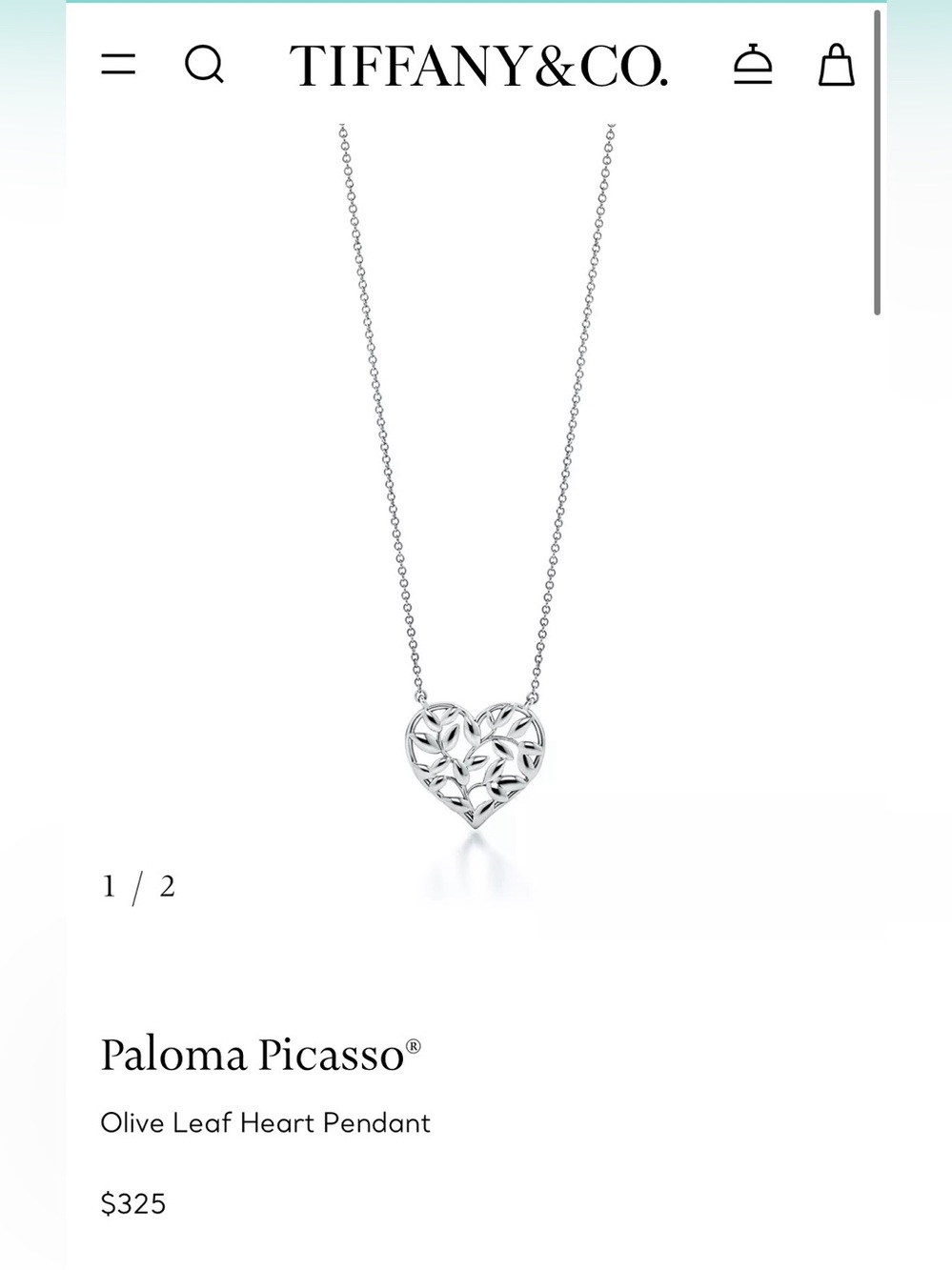 Tiffany & Co. Paloma Picasso Silver Olive Leaf Heart Necklace